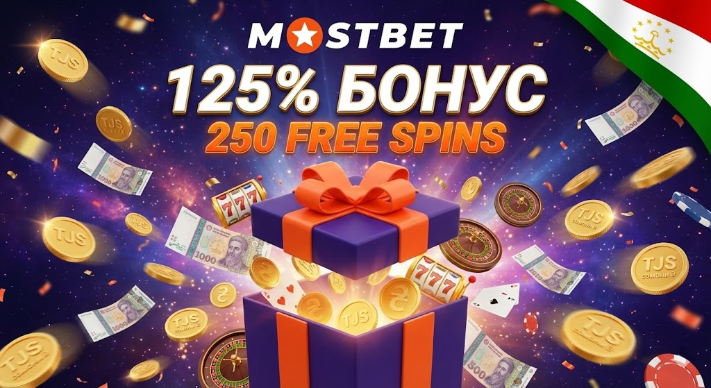 Mostbet бонус 125 процентов и 250 фриспинов для новых игроков из Таджикистана